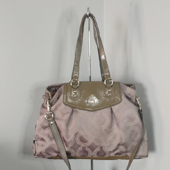 COACH Ashley Dotted Op Art Olive Green Gray Convertible Satchel Bag Shoulder Bag - Picture 1 of 12